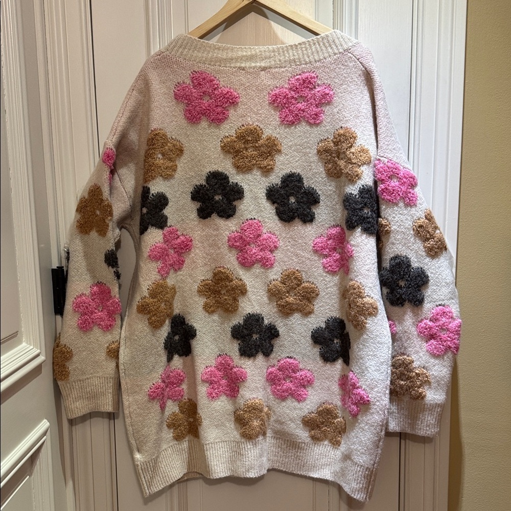 BiBi Fuzzy Textured Relaxed Cozy Cardigan in Cream, Pink, Grey -NWOT-Sz XL - Picture 7 of 9